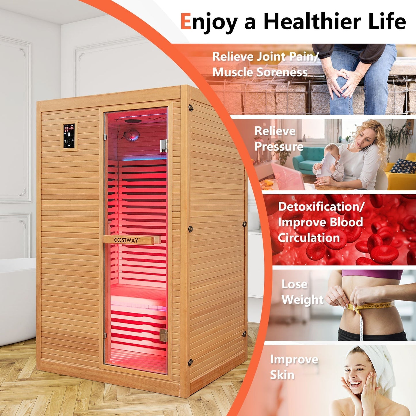 2024 New 2 People Far Infrared Wooden Sauna Room with Free Red Light for Home