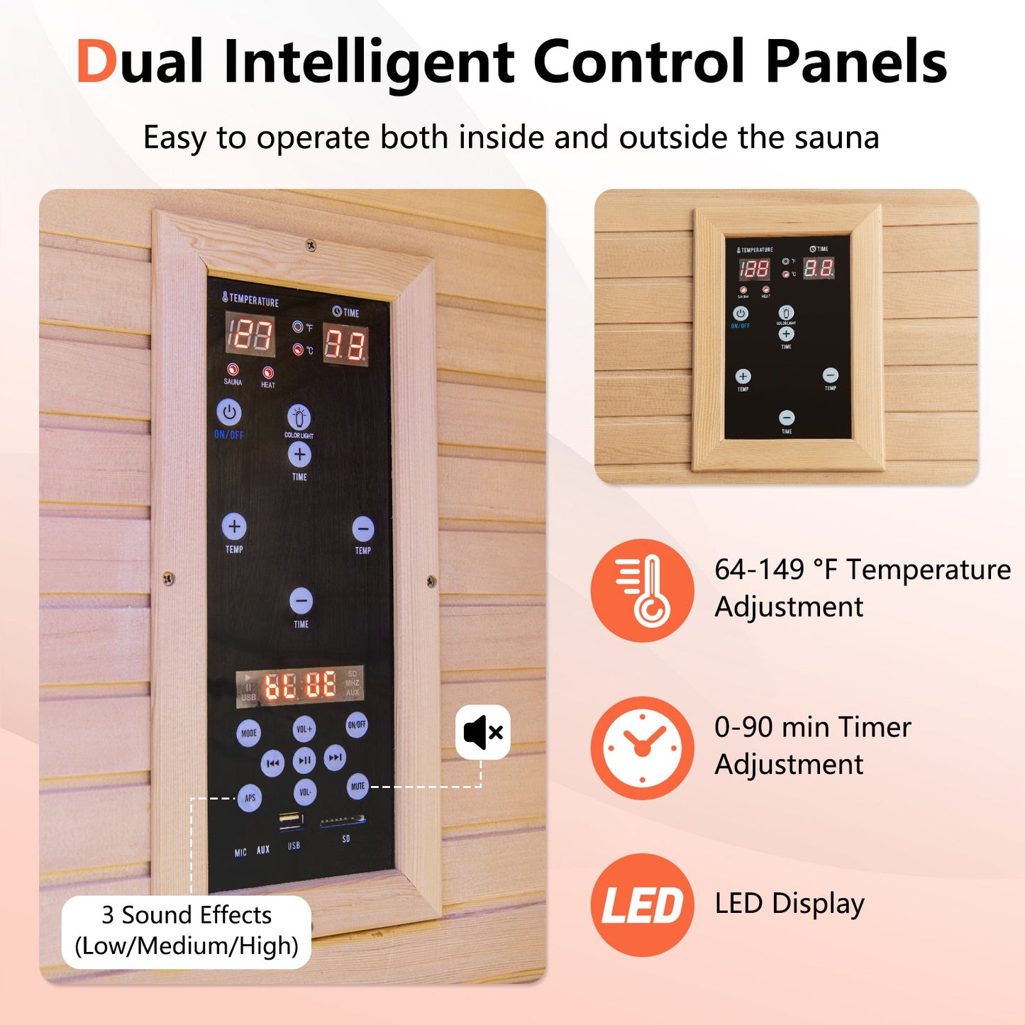 2024 New 2 People Far Infrared Wooden Sauna Room with Free Red Light for Home