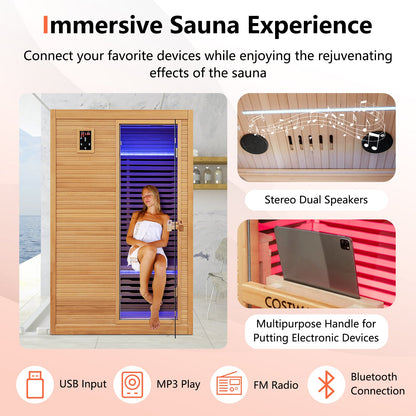2024 New 2 People Far Infrared Wooden Sauna Room with Free Red Light for Home