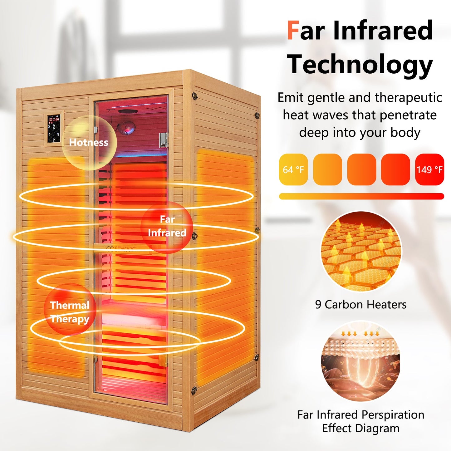 2024 New 2 People Far Infrared Wooden Sauna Room with Free Red Light for Home