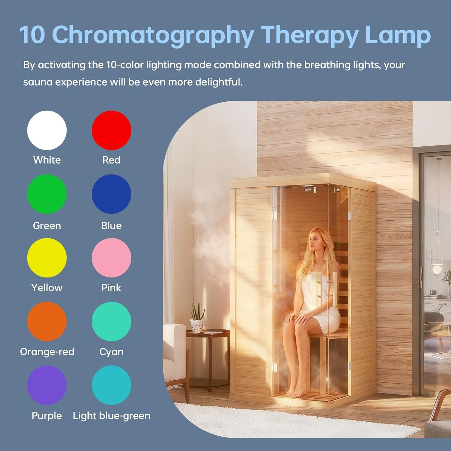 Wooden Infrared Saunas, 1 Person Traditonal Red Light Sauna, Indoor Home Sauna with Control Panel,10 Chromotherapy, Bluetooth Speakers, Low EMF for House & Gym, 33.4 * 33.4 * 70 Inch