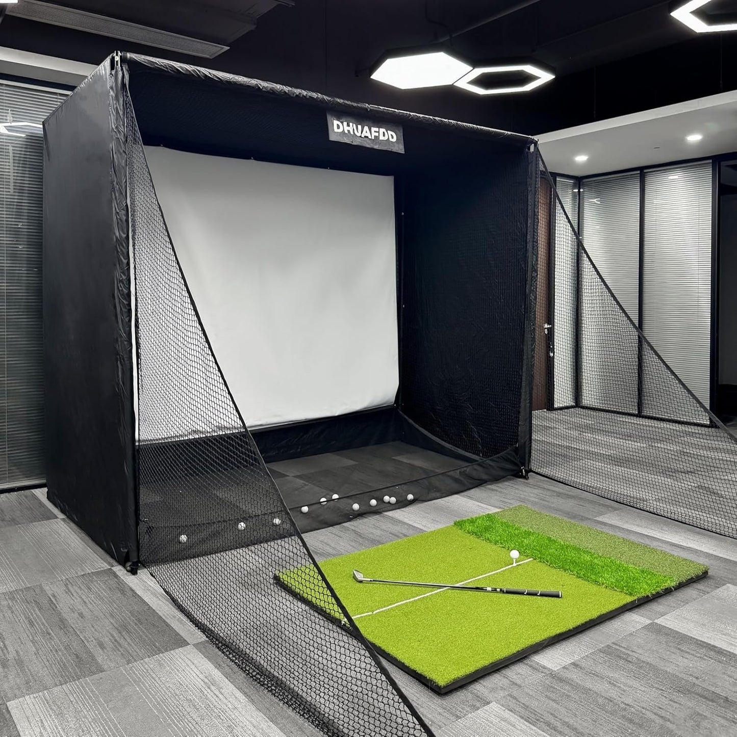 Golf Simulator Enclosure-10X8X5 FT Golf Simulator Net with HD Impact Screen Foam-Padded Steel Frame Blackout Enclosure with Side Nets & Ball Return Indoor Golf Practice Easy Setup