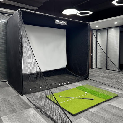 Golf Simulator Enclosure-10X8X5 FT Golf Simulator Net with HD Impact Screen Foam-Padded Steel Frame Blackout Enclosure with Side Nets & Ball Return Indoor Golf Practice Easy Setup