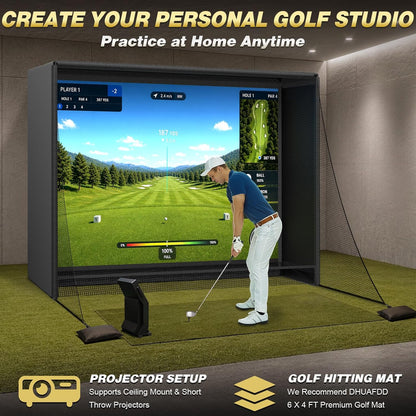 Golf Simulator Enclosure-10X8X5 FT Golf Simulator Net with HD Impact Screen Foam-Padded Steel Frame Blackout Enclosure with Side Nets & Ball Return Indoor Golf Practice Easy Setup