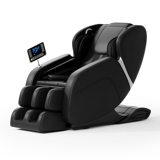 Black Zero-Gravity Massage Chair with 8 Fixed Rollers and Waist Heat