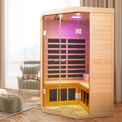 Two Persons Deluxe Hemlock Far Infrared Corner Sauna
