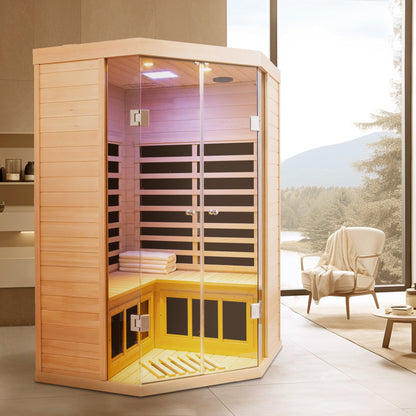 Two Persons Deluxe Hemlock Far Infrared Corner Sauna