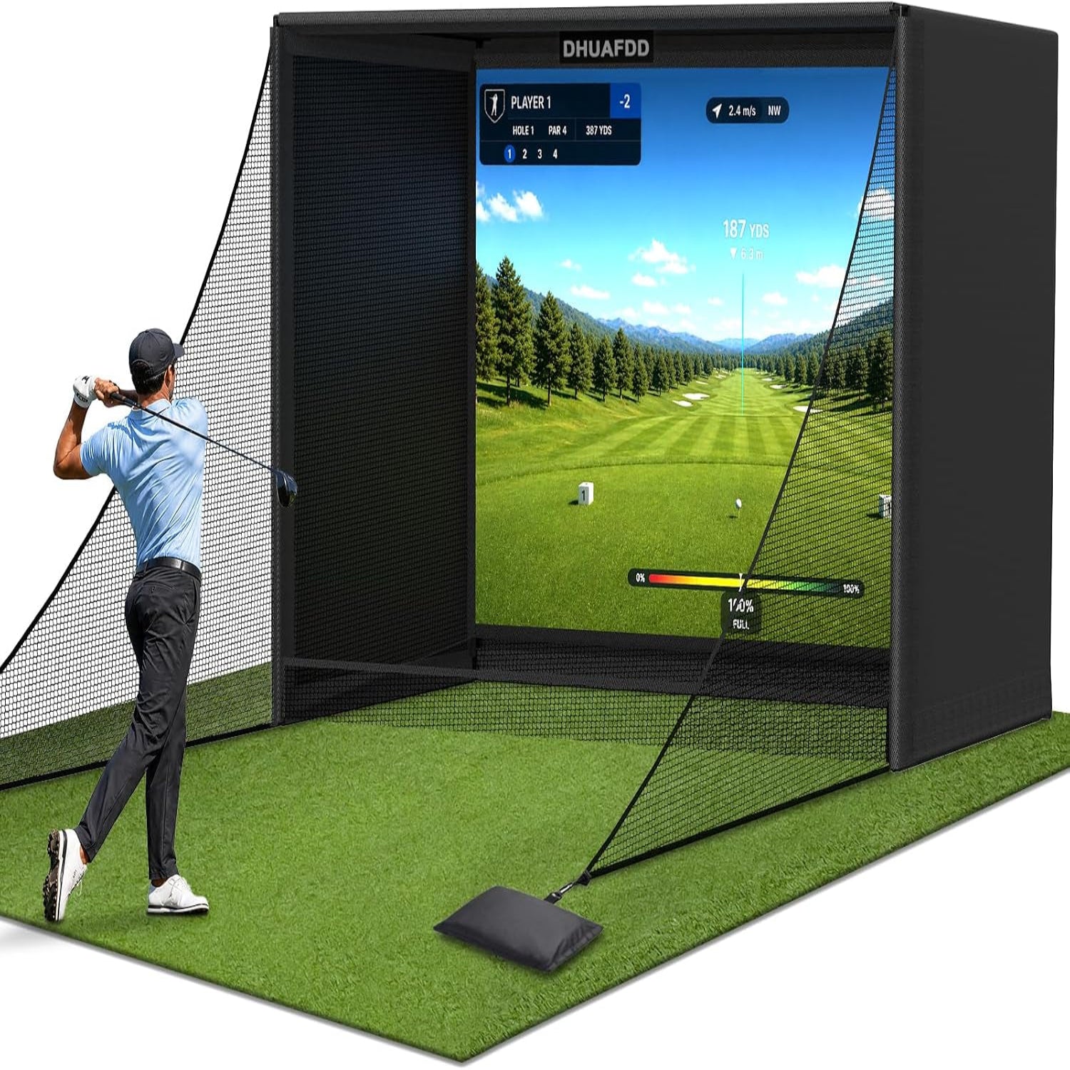 Golf Simulator Enclosure-10X8X5 FT Golf Simulator Net with HD Impact Screen Foam-Padded Steel Frame Blackout Enclosure with Side Nets & Ball Return Indoor Golf Practice Easy Setup