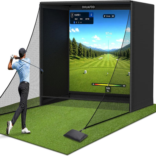 Golf Simulator Enclosure-10X8X5 FT Golf Simulator Net with HD Impact Screen Foam-Padded Steel Frame Blackout Enclosure with Side Nets & Ball Return Indoor Golf Practice Easy Setup