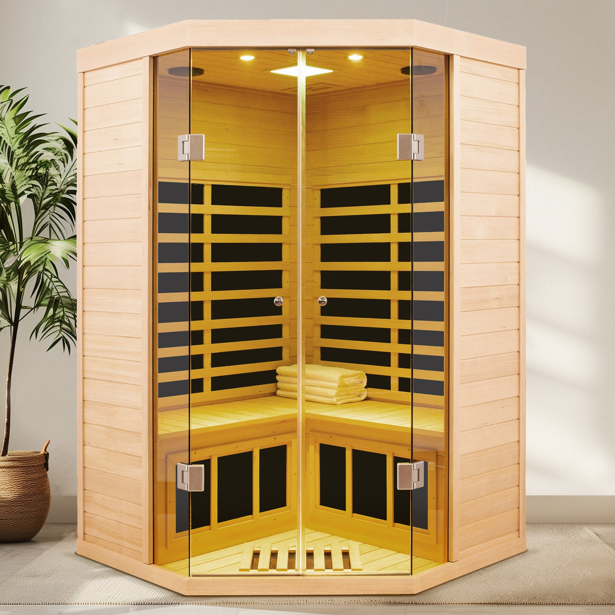 Two Persons Deluxe Hemlock Far Infrared Corner Sauna