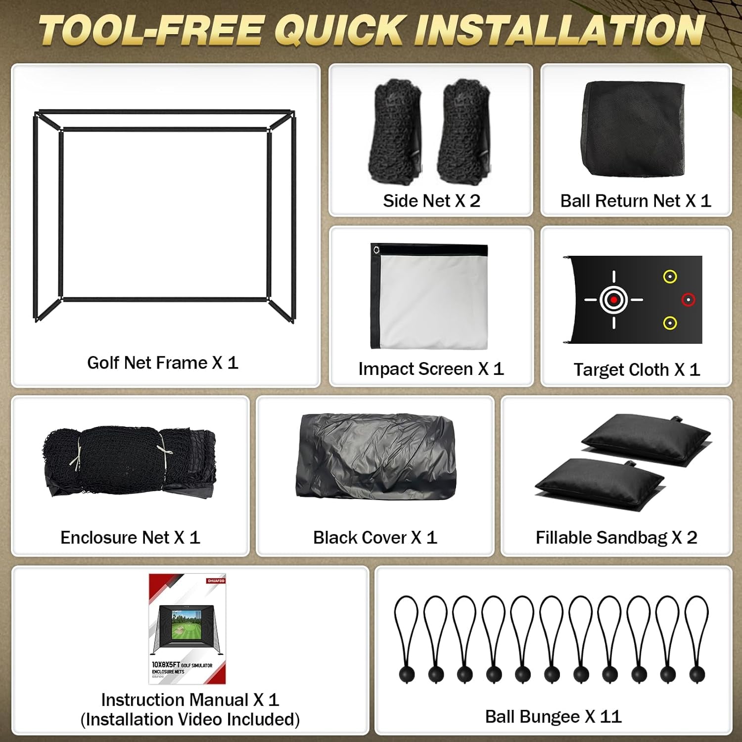 Golf Simulator Enclosure-10X8X5 FT Golf Simulator Net with HD Impact Screen Foam-Padded Steel Frame Blackout Enclosure with Side Nets & Ball Return Indoor Golf Practice Easy Setup