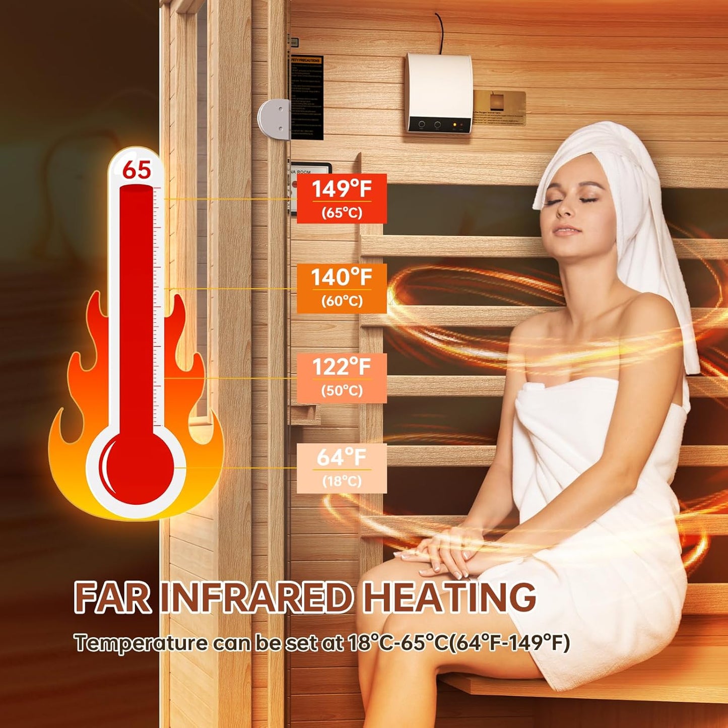 Wooden Infrared Saunas, 1 Person Traditonal Red Light Sauna, Indoor Home Sauna with Control Panel,10 Chromotherapy, Bluetooth Speakers, Low EMF for House & Gym, 33.4 * 33.4 * 70 Inch