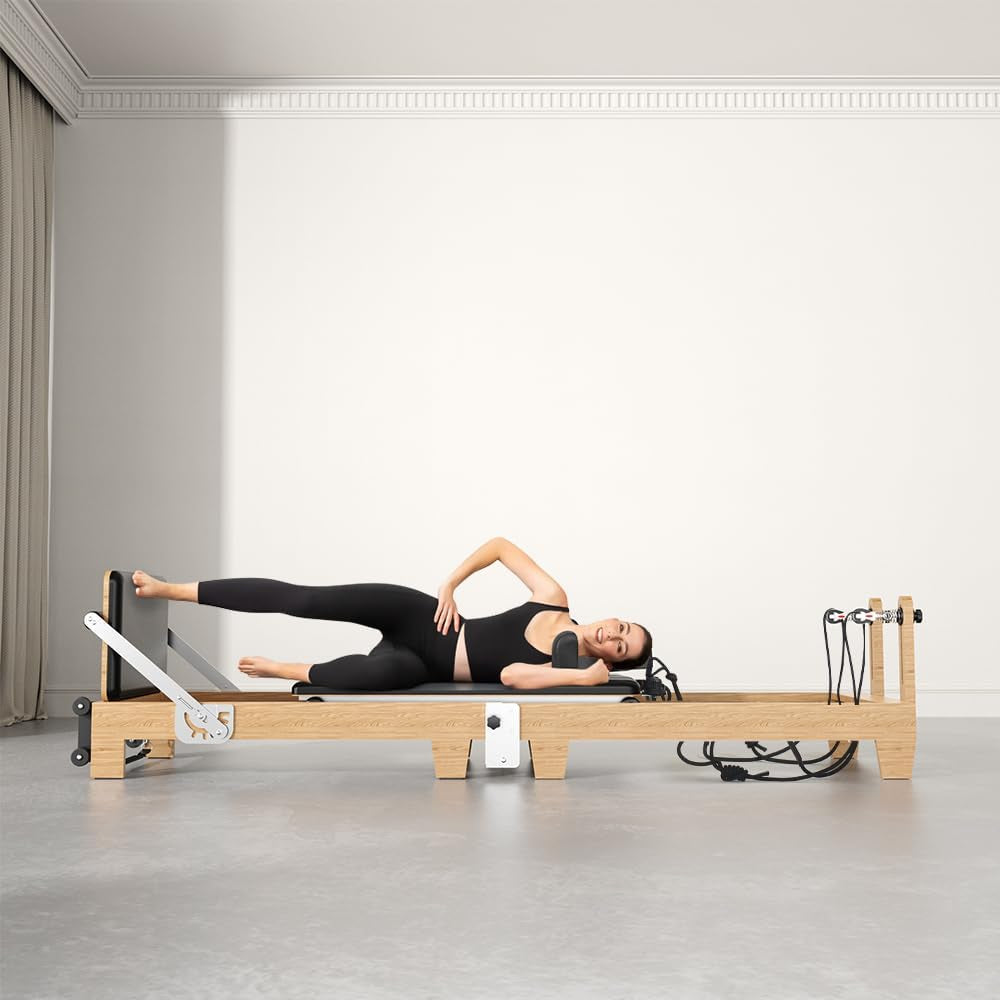 Foldable Pilates Reformer Machine, Quick-Assembly Studio Grade Pilates Reformer for Home and Gym, Pilates Equipment with Adjustable Resistance, Jump Board and Accessories
