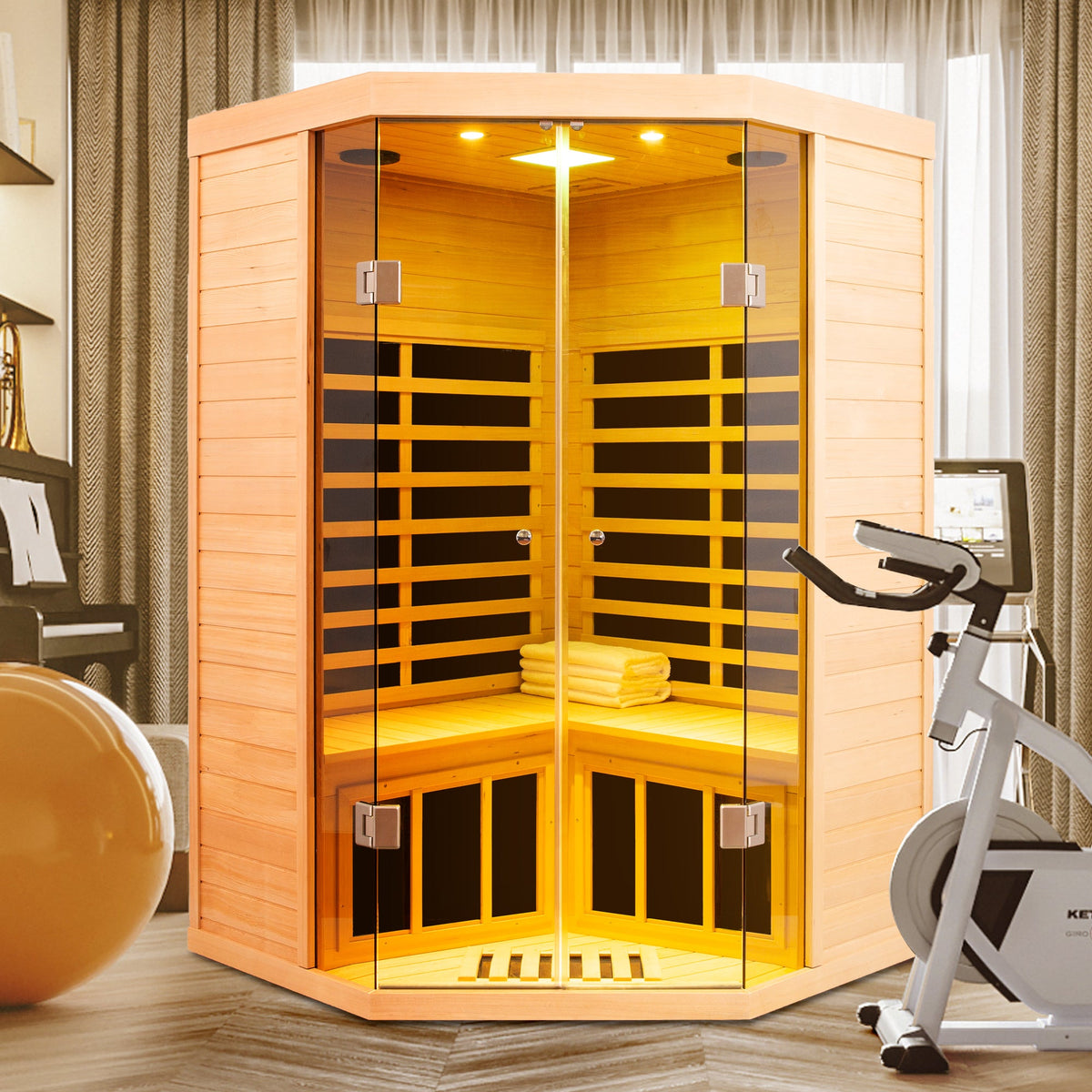 Two Persons Deluxe Hemlock Far Infrared Corner Sauna