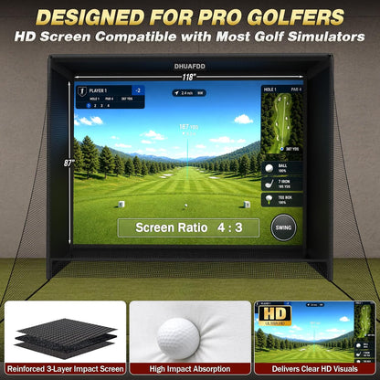 Golf Simulator Enclosure-10X8X5 FT Golf Simulator Net with HD Impact Screen Foam-Padded Steel Frame Blackout Enclosure with Side Nets & Ball Return Indoor Golf Practice Easy Setup