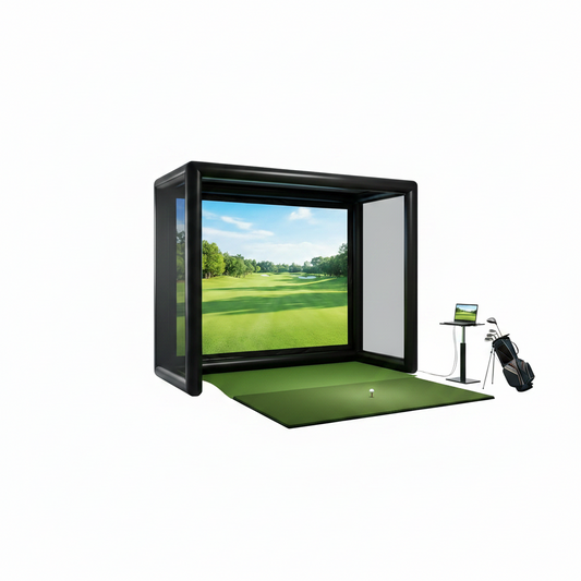 Inflatable Golf Simulator Enclosure 1.5M(L) X3.5M(W) X2.8M(H), Golf Practice Net with White Projection Screen, Portable Golf Simulator Tent for Indoor/Outdoor/Garage/Office