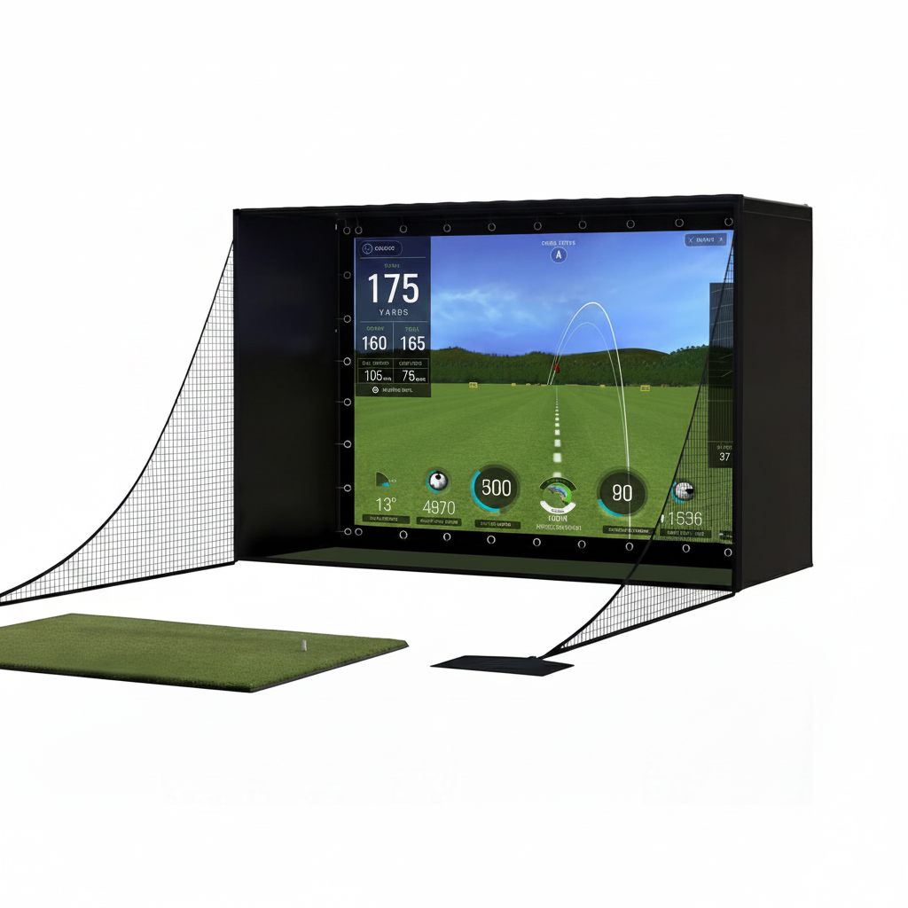11' X 8' Complete Golf Simulator Enclosure Package, 4K-Ready Impact Screen with Blackout Enclosure Cage, Frame Poles, Side Nets & Sandbags, Easy Setup for Indoor/Garage Practice